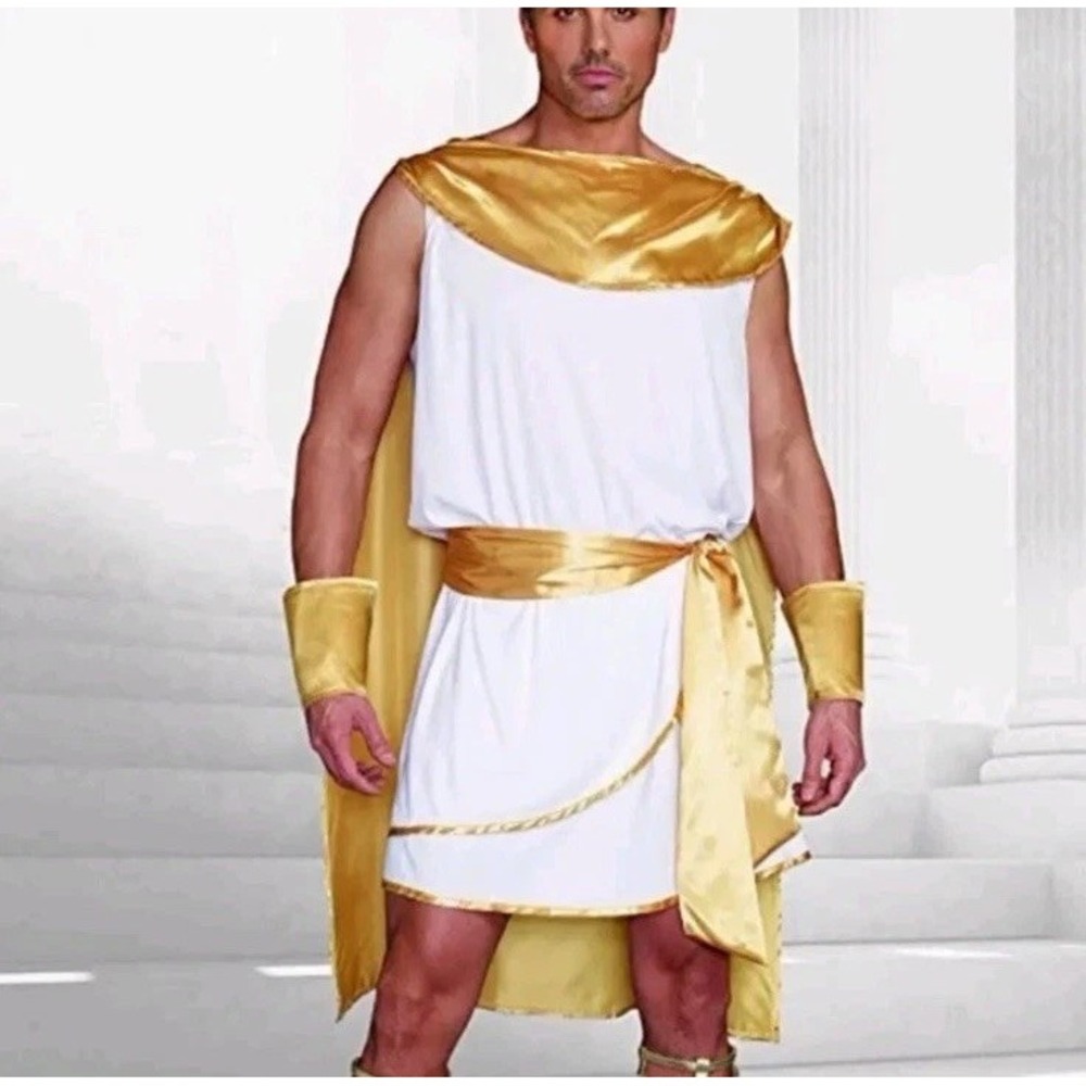 Dreamgirl Mens Greek Roman God Costume White/Gold Medium One piece Attached Cape